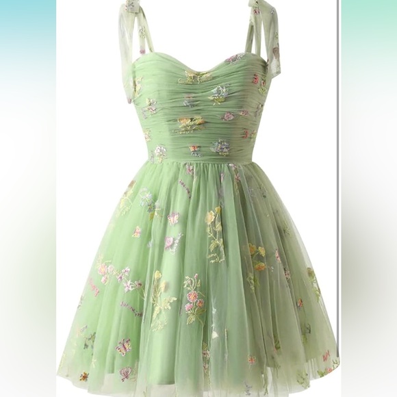 Women's Tie Strap Tulle Prom Dresses Sweetheart, Formal Party Homecoming Dresses - Picture 2 of 7